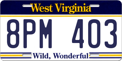 WV license plate 8PM403