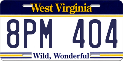 WV license plate 8PM404