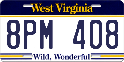 WV license plate 8PM408