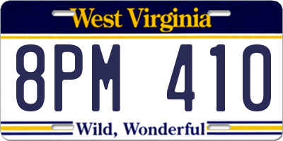 WV license plate 8PM410