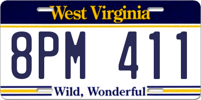 WV license plate 8PM411