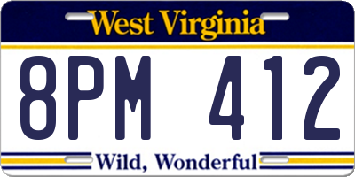 WV license plate 8PM412