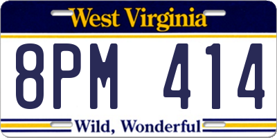 WV license plate 8PM414