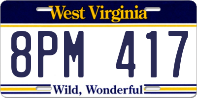 WV license plate 8PM417