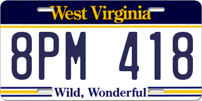 WV license plate 8PM418