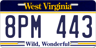 WV license plate 8PM443