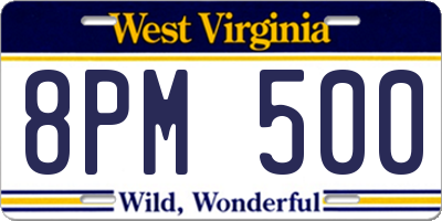 WV license plate 8PM500