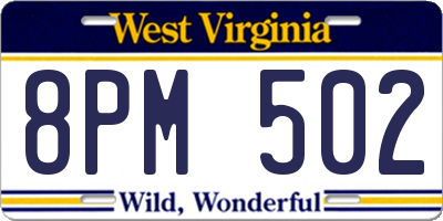 WV license plate 8PM502