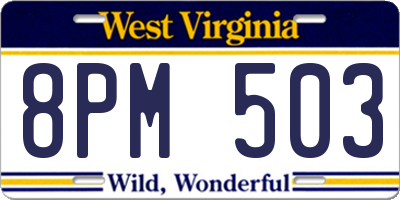 WV license plate 8PM503
