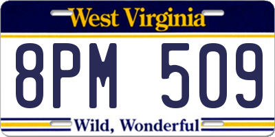 WV license plate 8PM509