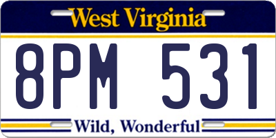 WV license plate 8PM531