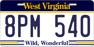 WV license plate 8PM540