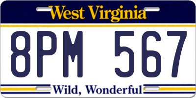 WV license plate 8PM567
