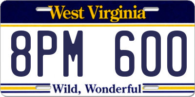 WV license plate 8PM600