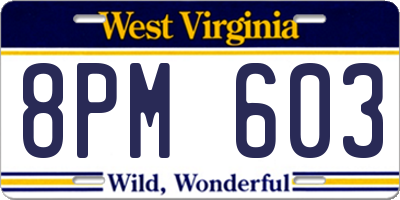 WV license plate 8PM603