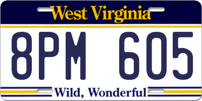 WV license plate 8PM605