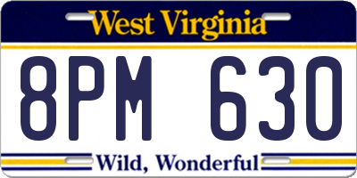 WV license plate 8PM630