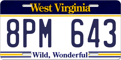 WV license plate 8PM643