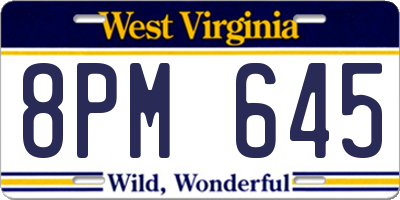 WV license plate 8PM645
