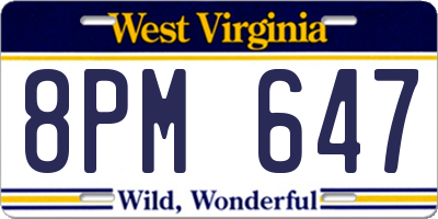 WV license plate 8PM647