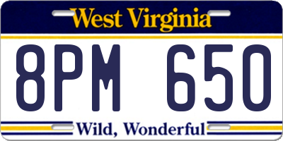 WV license plate 8PM650