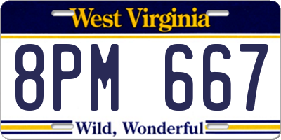 WV license plate 8PM667