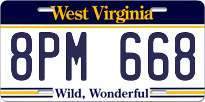WV license plate 8PM668