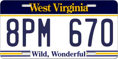 WV license plate 8PM670