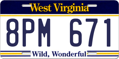 WV license plate 8PM671
