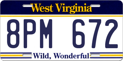 WV license plate 8PM672