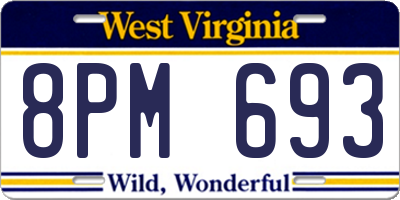 WV license plate 8PM693