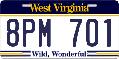 WV license plate 8PM701