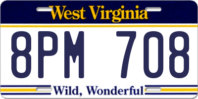 WV license plate 8PM708