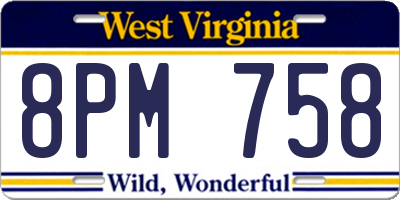 WV license plate 8PM758