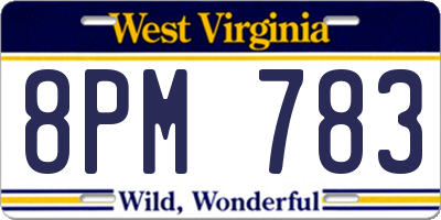 WV license plate 8PM783