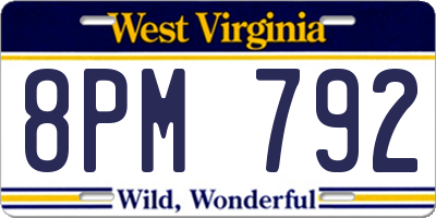 WV license plate 8PM792