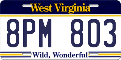 WV license plate 8PM803