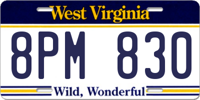 WV license plate 8PM830