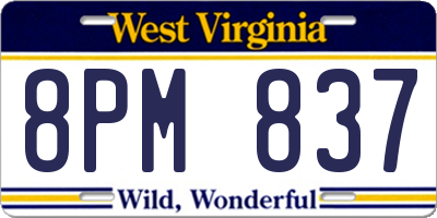 WV license plate 8PM837