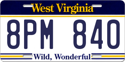 WV license plate 8PM840