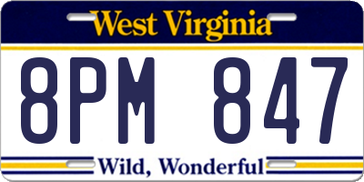 WV license plate 8PM847