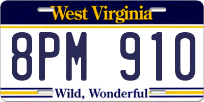 WV license plate 8PM910