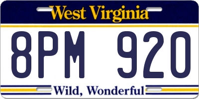 WV license plate 8PM920