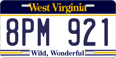 WV license plate 8PM921