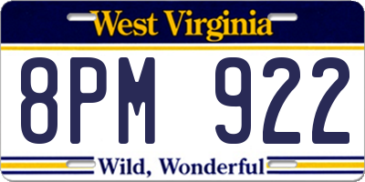 WV license plate 8PM922