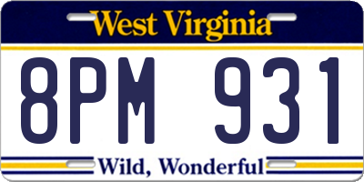 WV license plate 8PM931