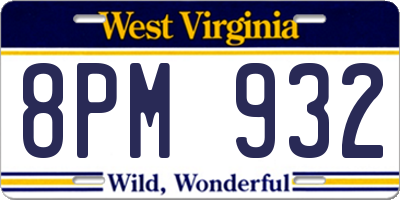 WV license plate 8PM932