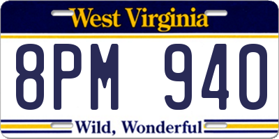 WV license plate 8PM940