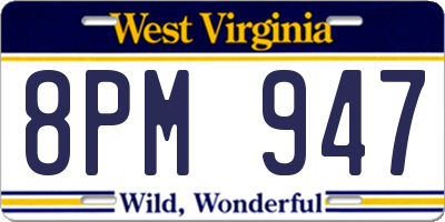 WV license plate 8PM947