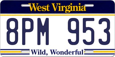 WV license plate 8PM953
